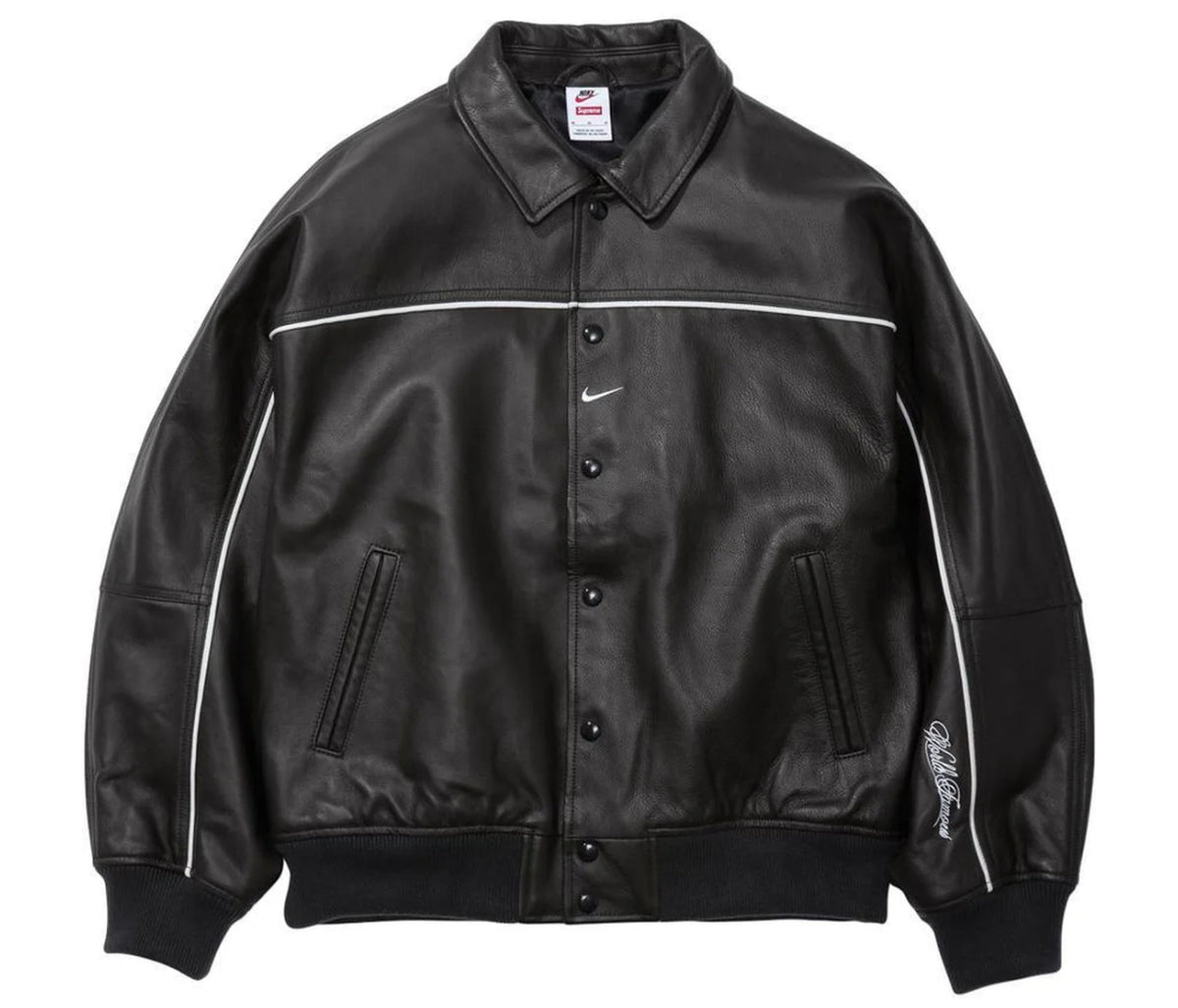 最安値！早い者勝ち！Supreme Nike Leather Jacket Supreme Nike Leather Varsity Jacket Black – Sneaker Buyers