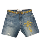 Root of Evil - Rhinestone Palm Tree Shorts Gold