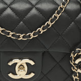 Chanel Mini Black Shiny Quilted Leather Flap Bag
