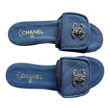 Chanel Navy Canvas Quilted Turnlock Flat Mules