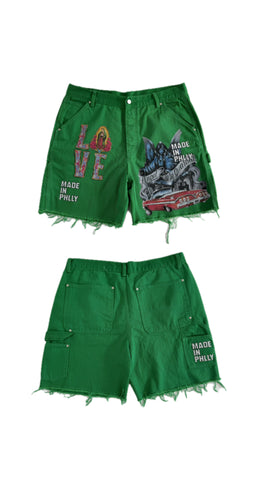 Made In Philly Green Denim Shorts