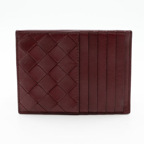 Bottega Veneta Zipped Card Case Intrecciato Leather Burgundy