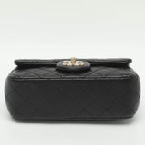 Chanel Mini Black Shiny Quilted Leather Flap Bag
