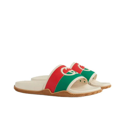 Gucci Rubber Web Interlocking G Sandals