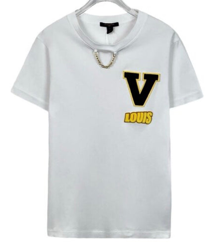 Louis Vuitton White T-Shirt With Yellow "V" & Louis Patch