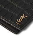 YSL Logo-Appliquéd Croc-Effect Leather Billfold Wallet
