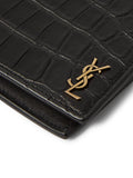 YSL Logo-Appliquéd Croc-Effect Leather Billfold Wallet
