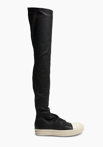 Rick Owens Leather Over-The-Knee Stocking Boots Black and Milk