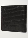 YSL Logo-Appliquéd Croc-Effect Leather Billfold Wallet