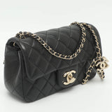 Chanel Mini Black Shiny Quilted Leather Flap Bag