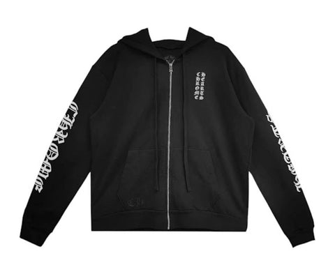 Chrome Hearts Vertical Logo Zip Up Hoodie Black