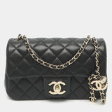 Chanel Mini Black Shiny Quilted Leather Flap Bag