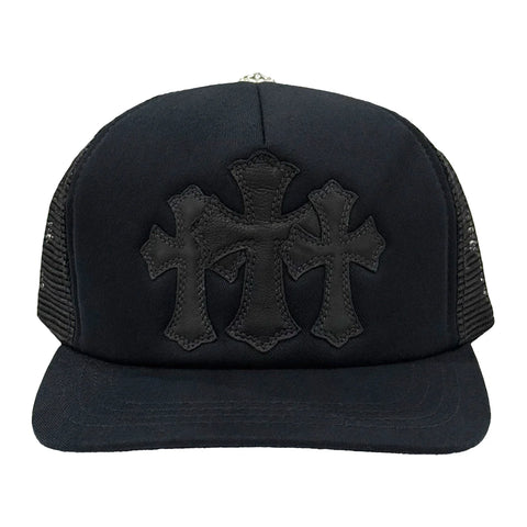 CHROME HEARTS TRIPLE CROSS PATCH BLACK TRUCKER HAT