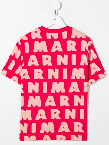 Marni Kids All Over Logo Print T-shirt In Love Potion