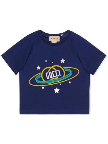 Gucci Kids Blue Planet Graphic Print Cotton T-Shirt