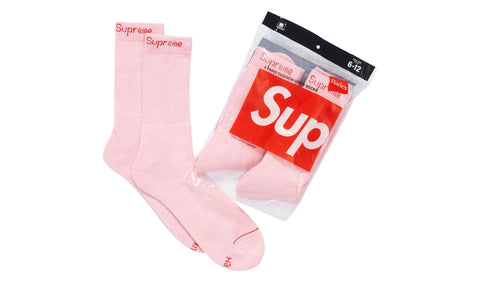 Supreme Hanes Crew Socks (4 Pack) Pink